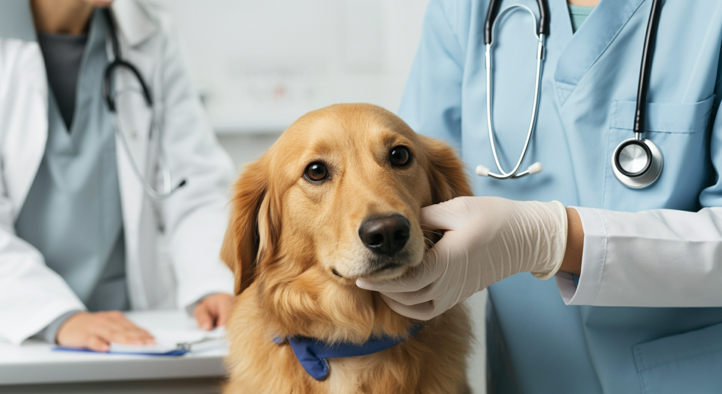 Vet examining a dog for common pet diseases