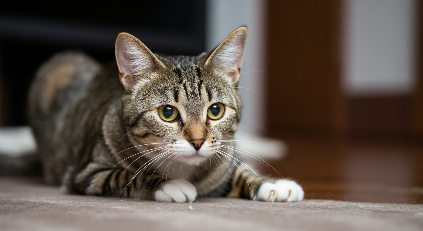 Happy foster cat playing in a home