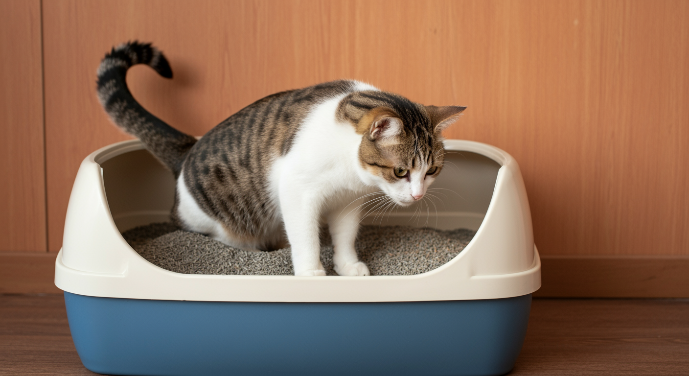 Cat using a litter box