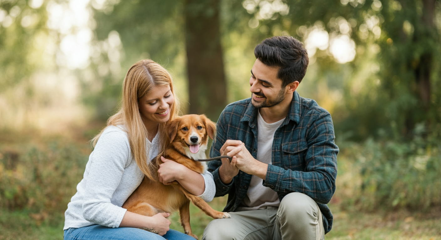 Family adopting a dog from a shelter