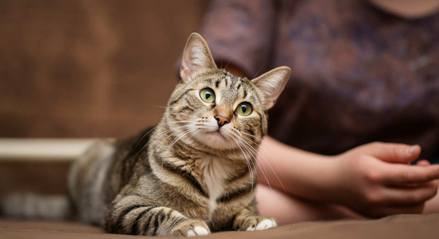 Happy adopted cat with family