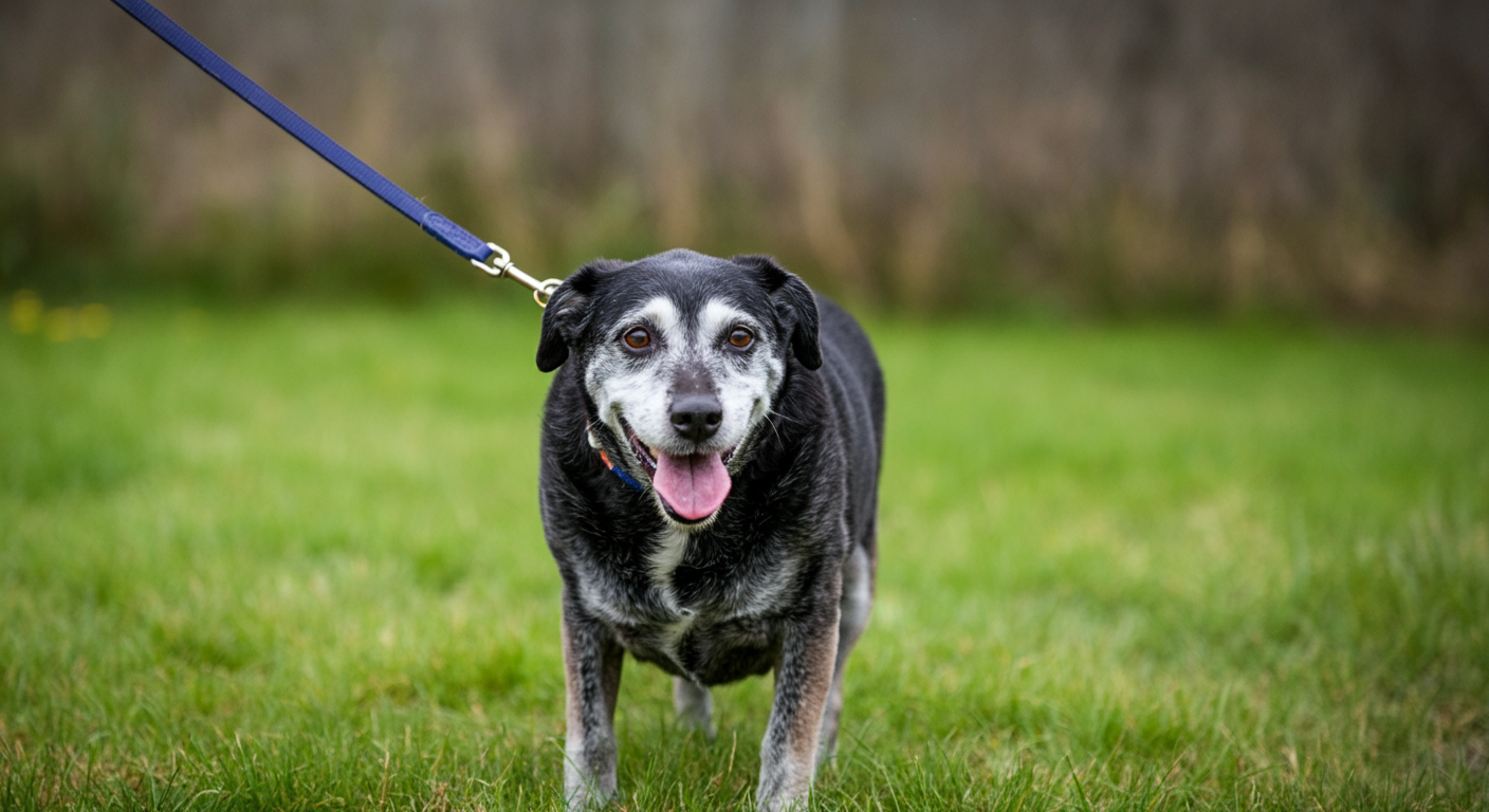 Happy senior dog waiting for adoption