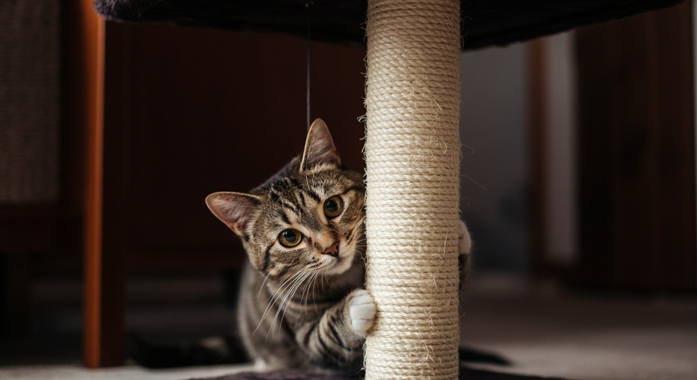 cat using a scratching post