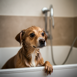 dog being washed