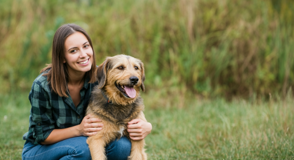 Happy dog and its human friend