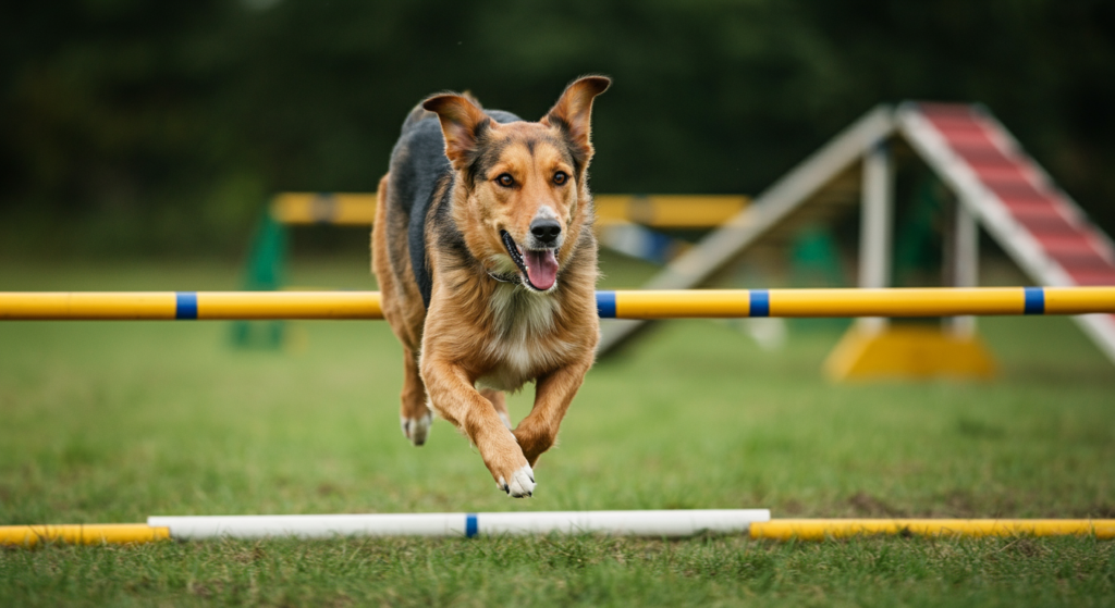 dog running obstacle course for mental stimulation