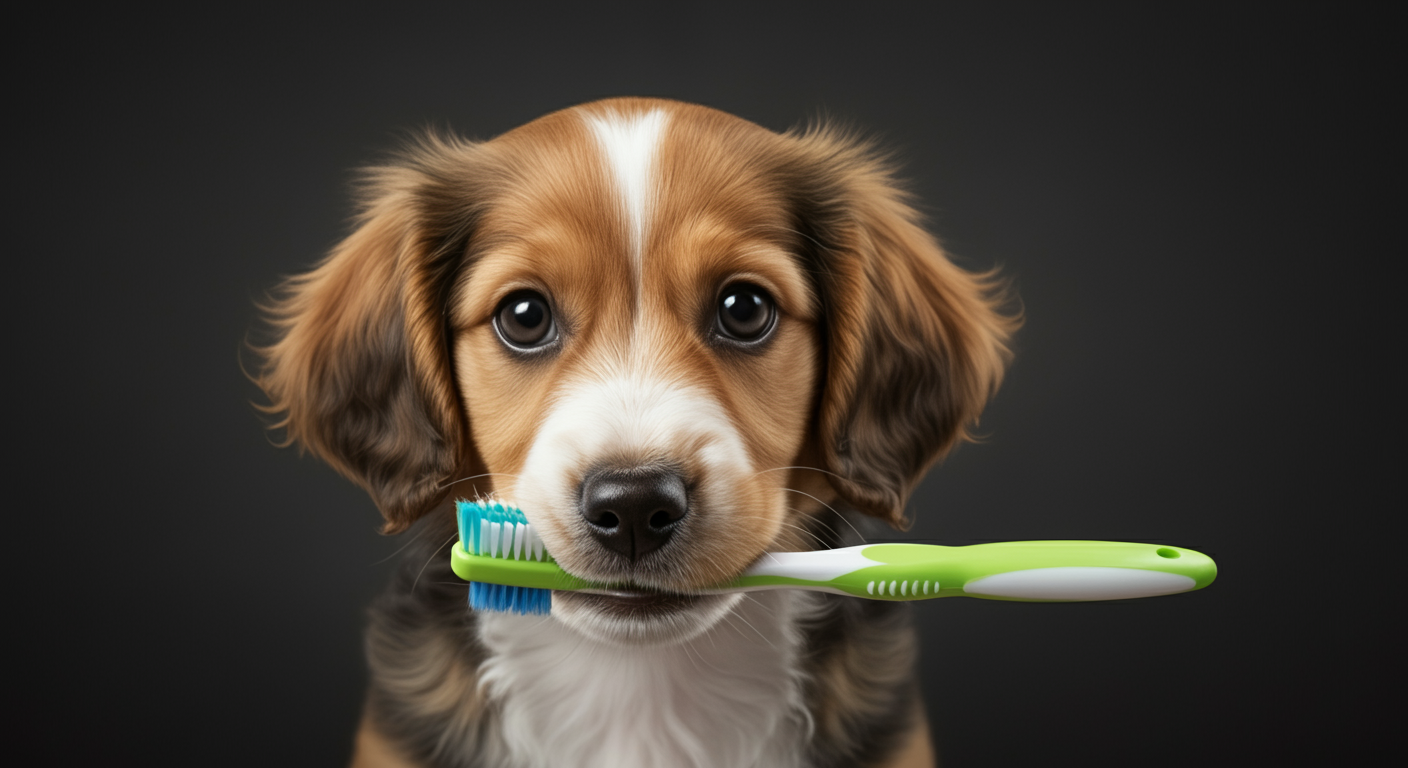 Dog having teeth brushed