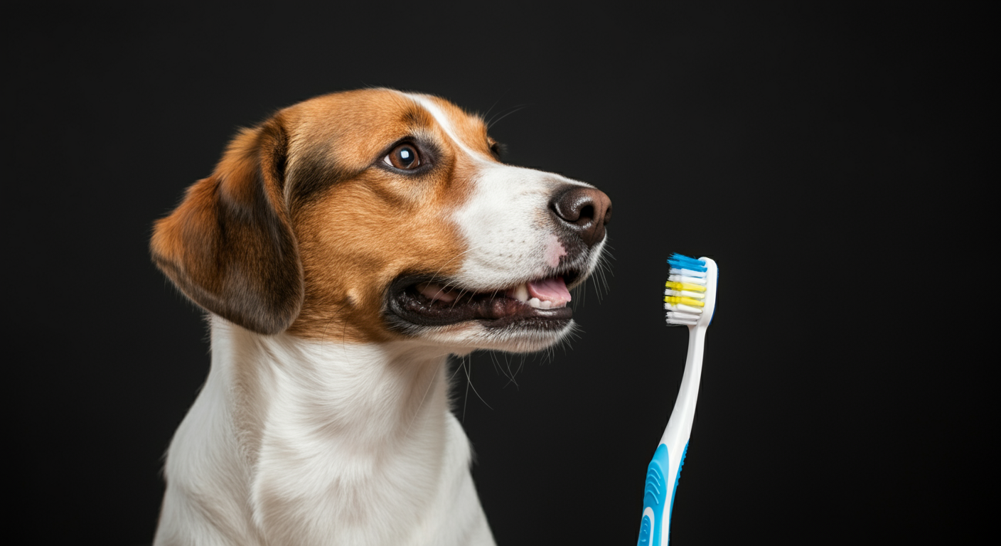 Dog having teeth brushed