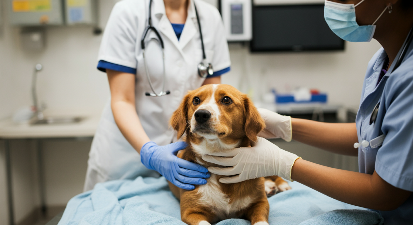 Dog receiving emergency care from a vet