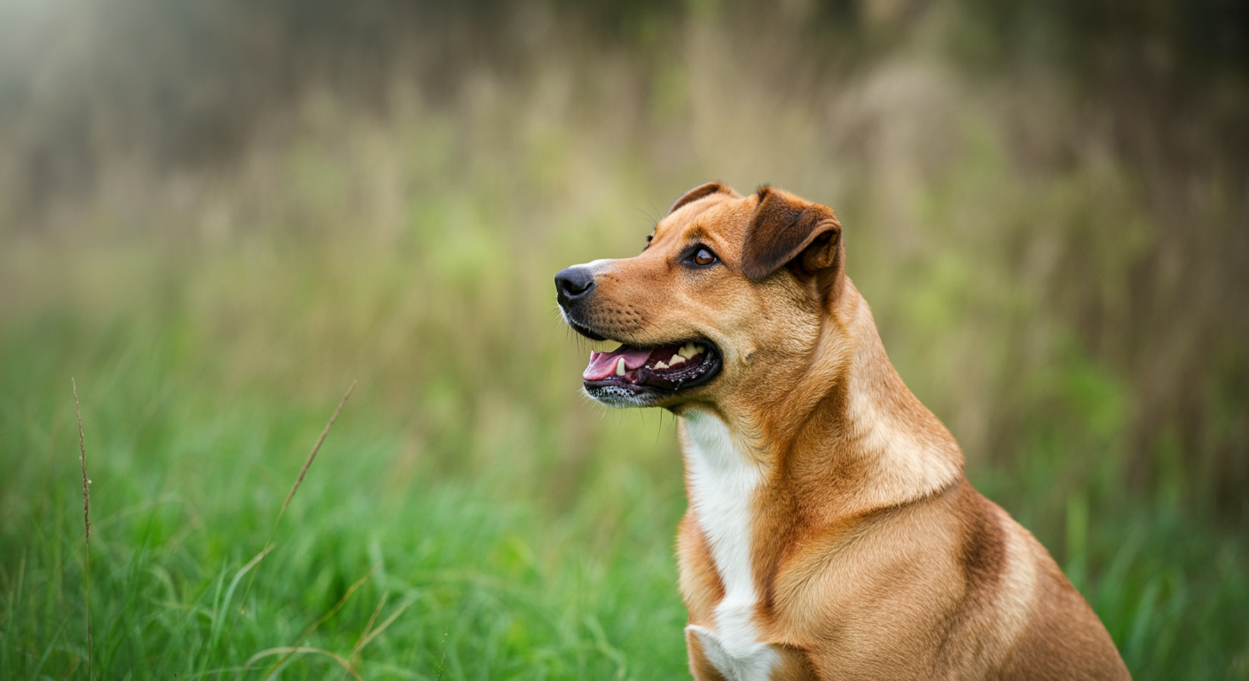 Happy and healthy dog playing outdoors