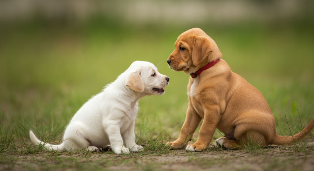 Puppy meeting a new friend