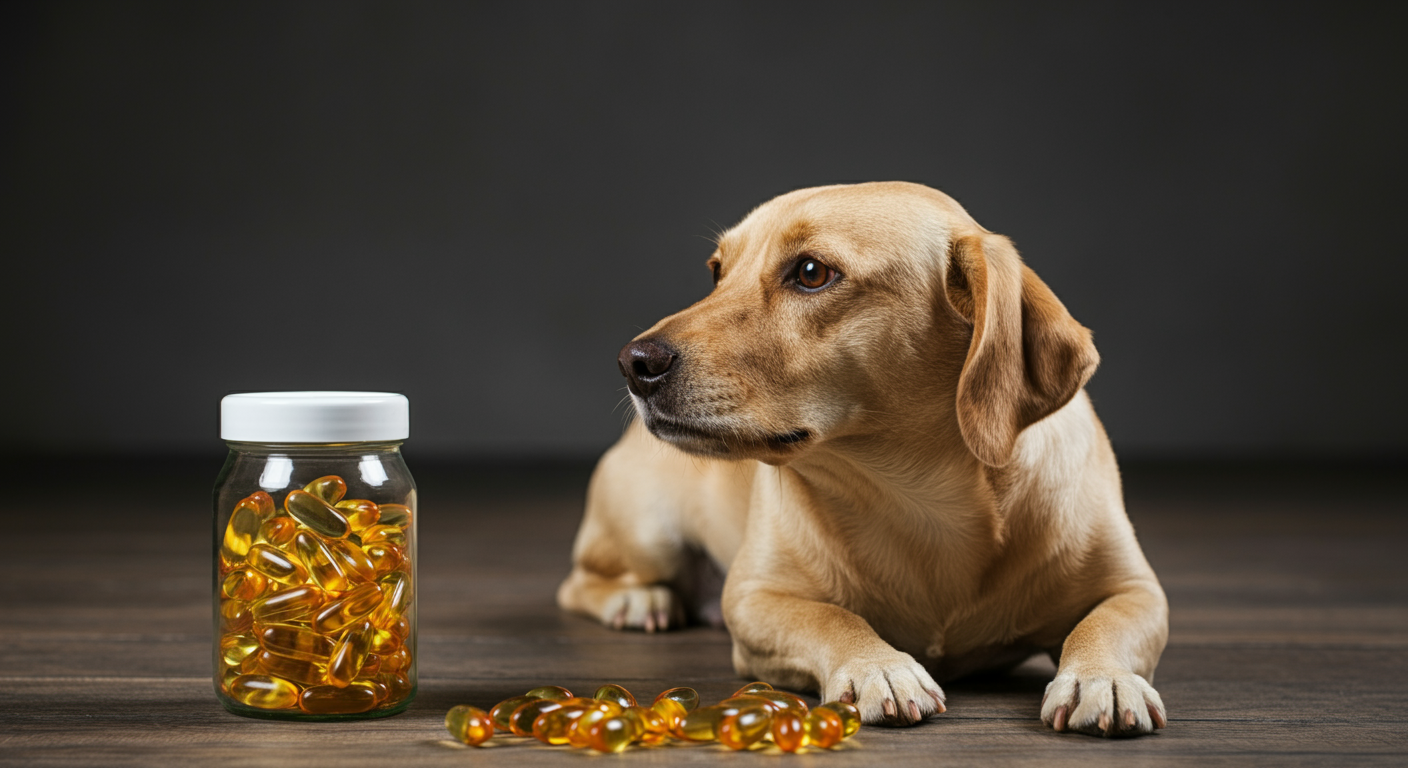 a dog with fish oil capsules