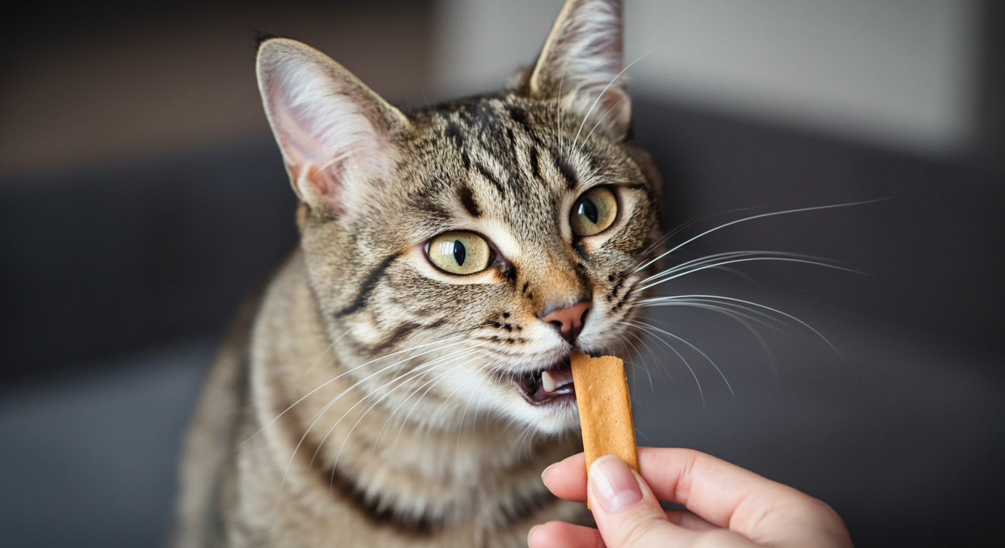 Cat enjoying a healthy treat