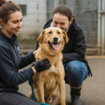 Adopting a shelter dog meeting staff